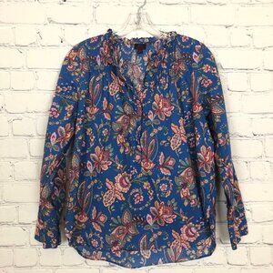 J Crew Classic Popover Top Liberty Flora Belle Blue Multi Size 6